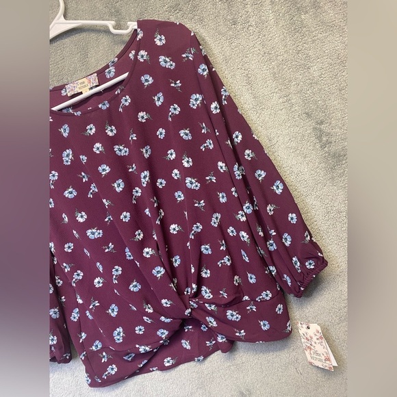 Pink Republic Plum Floral Knot Front Blouse - women’s size small - Picture 10 of 14
